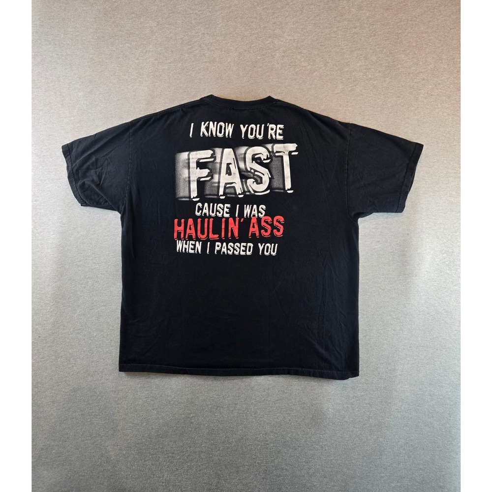 Vintage No Fear Graphic T-Shirt Mens XXL Black Y2K Haulin Fast Racing Tee